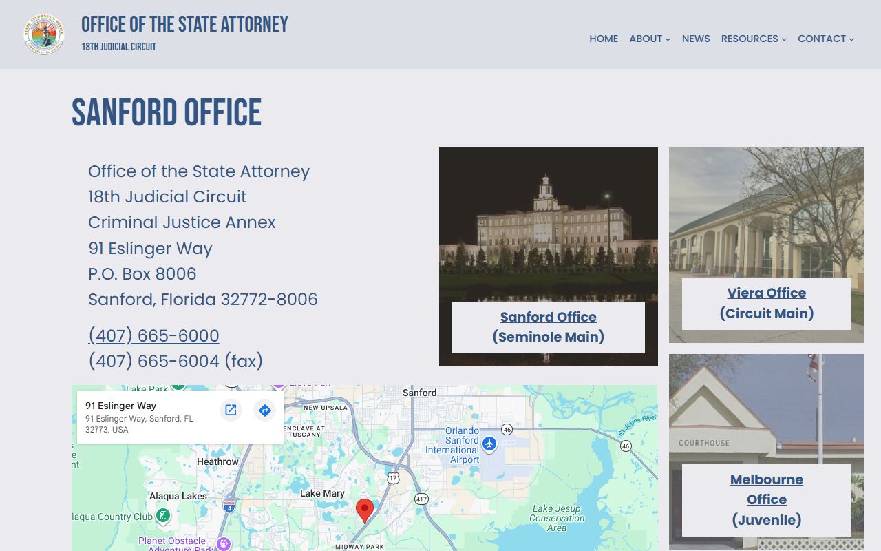 State Attorney 18th Judicial Circuit Sanford office page for Seminole County court records after an arrest